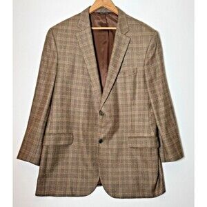 Gene Hiller Sausalito Loro Piana Cashmere Blazer 46L Brown Plaid Sport Coat